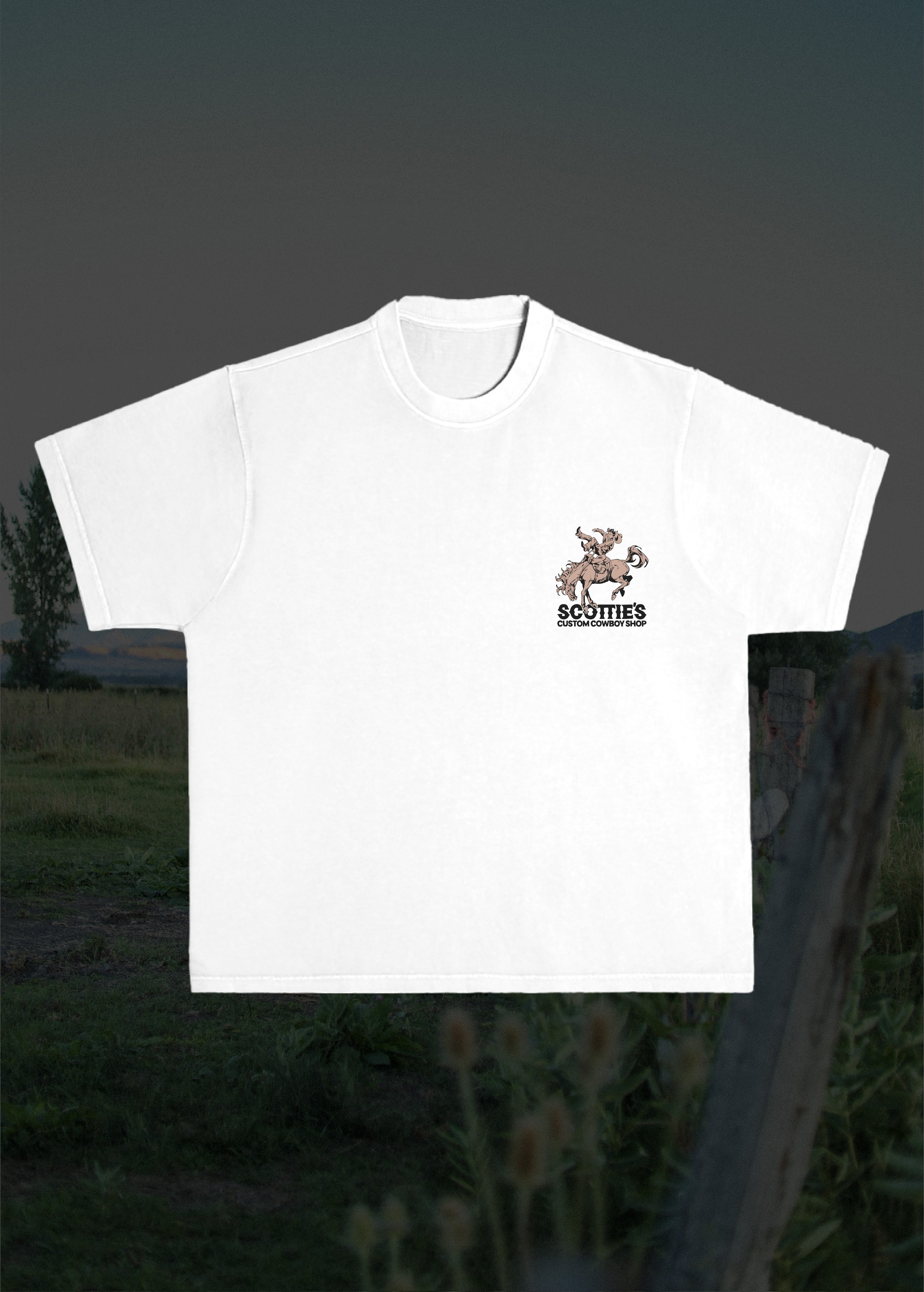Scottie's Custom Cowboy Shop - White Heavyweight Boxy Fit Tee